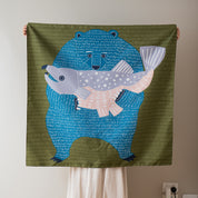 Studio Sakana - Kata Kata Bear & Salmon Green Furoshiki
