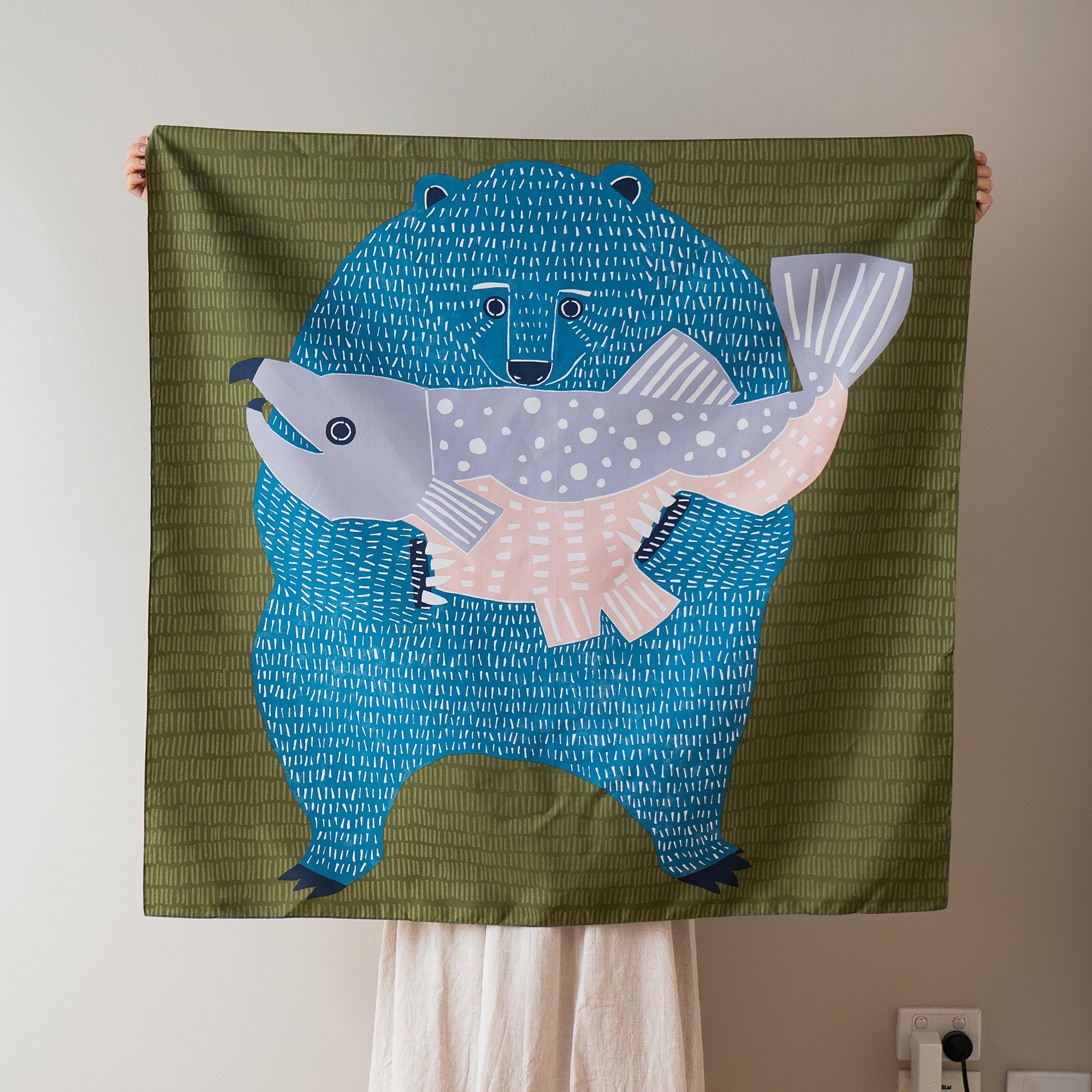 Studio Sakana - Kata Kata Bear & Salmon Green Furoshiki