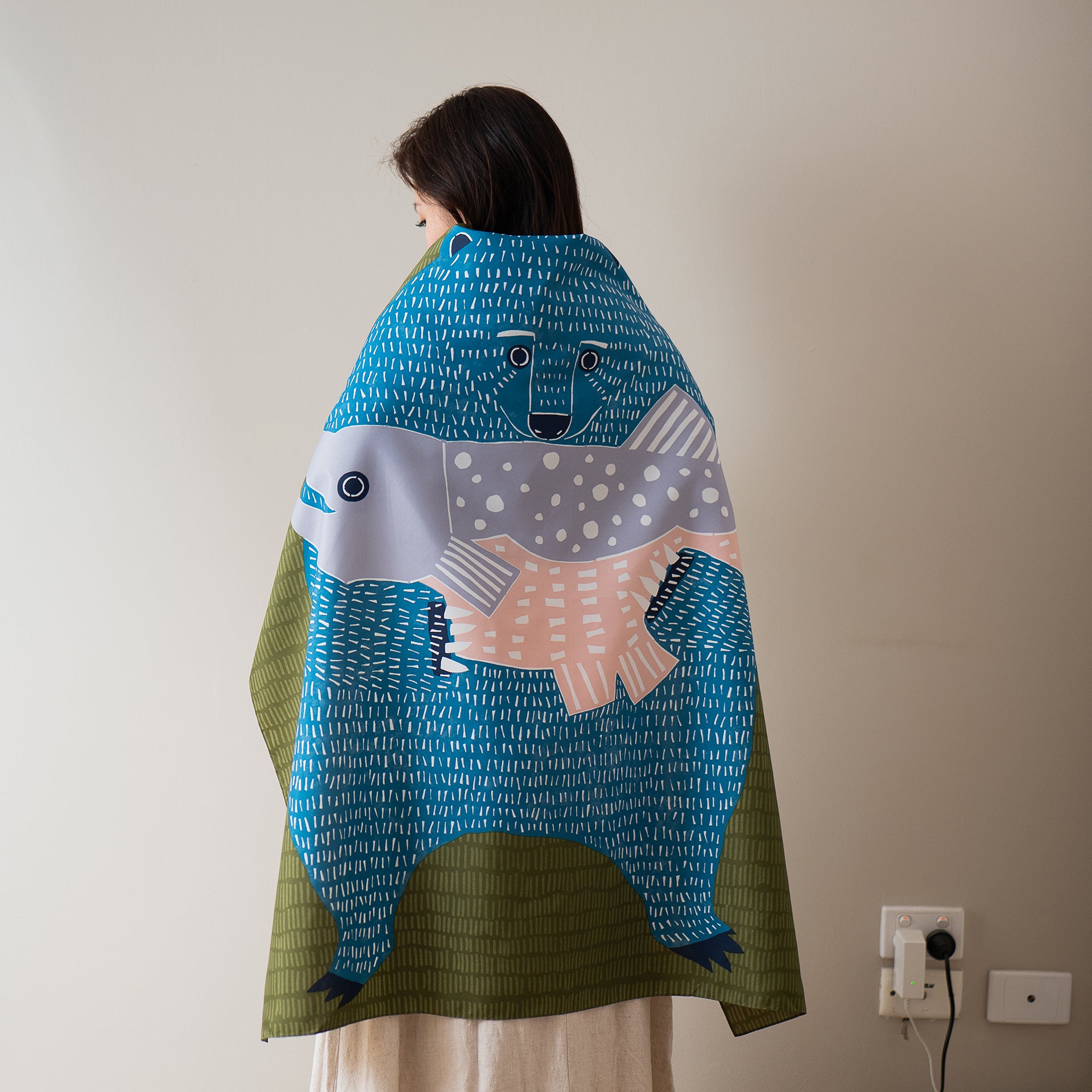 Studio Sakana - Kata Kata Bear & Salmon Green Furoshiki