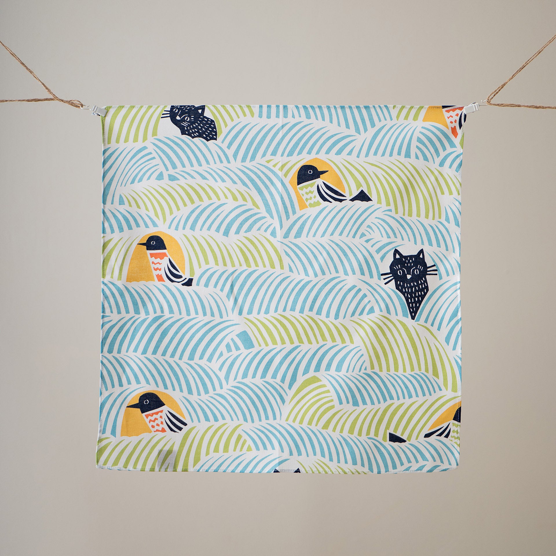 Studio Sakana - Kata Kata Musubi Cats & Birds Green Furoshiki