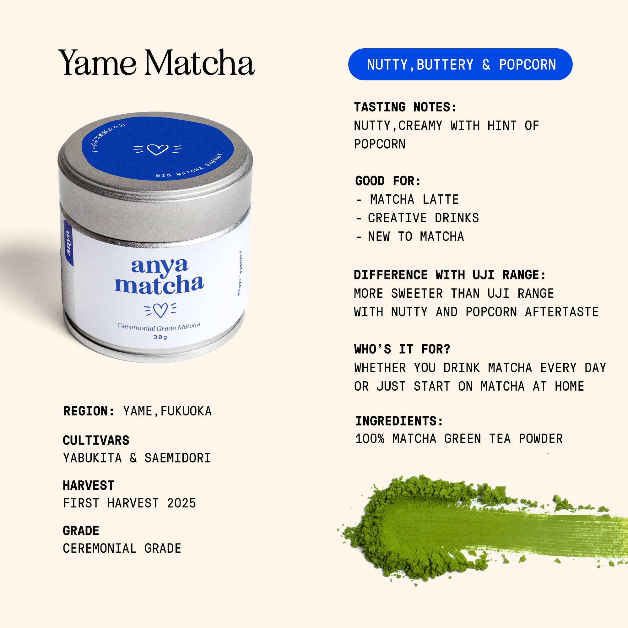 Anya Matcha - Yame Ceremonial Grade Matcha 30g