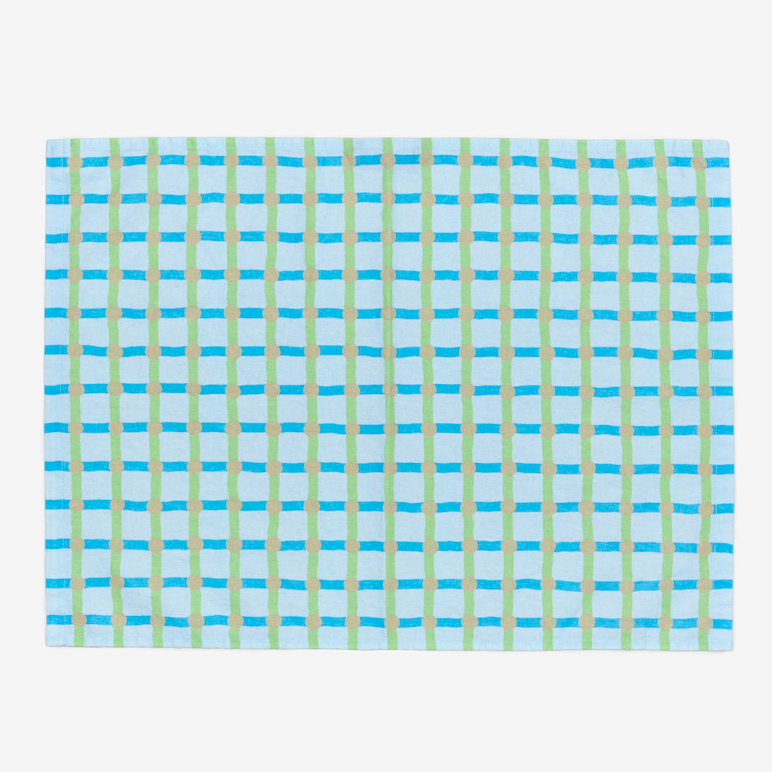 Grey on Light Blue Dot Check Tea Towel - 60x45cm