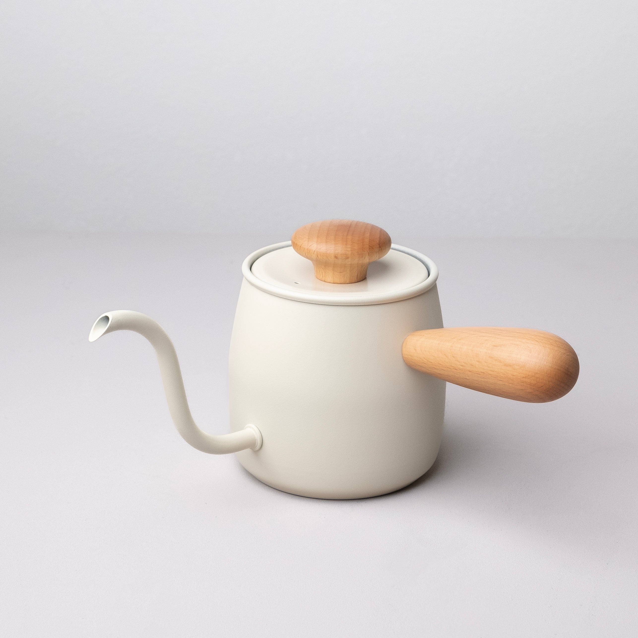 Miyaco Single Drip Kettle - Matt White with Birch Wood